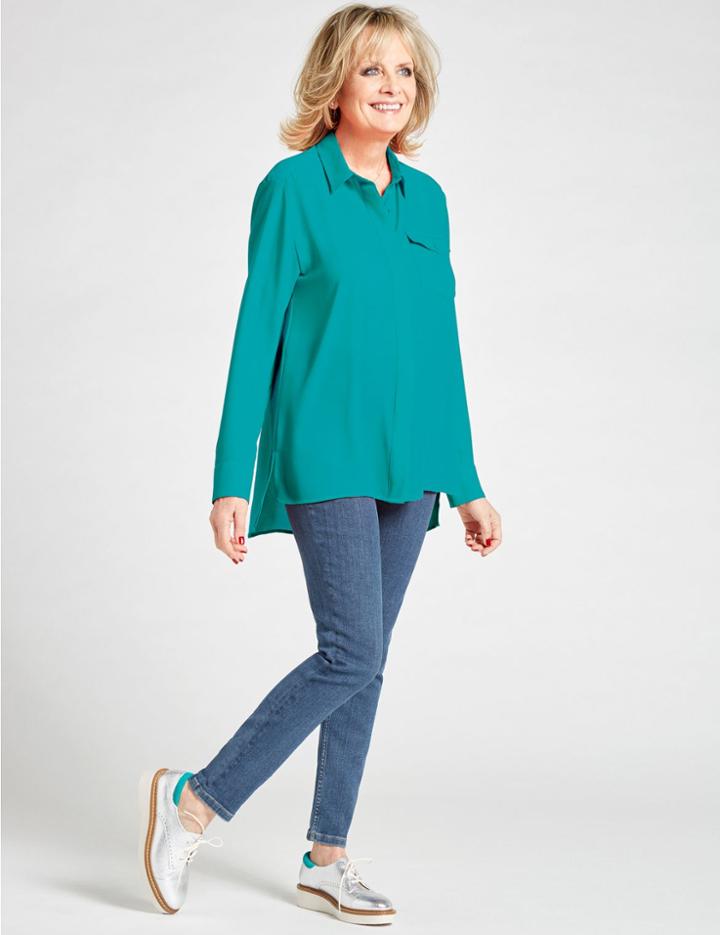Marks & Spencer Dipped Hem Pocket Detail Long Sleeve Shirt Aqua