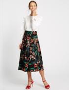 Marks & Spencer Cotton Rich Floral Print A-line Midi Skirt Black Mix