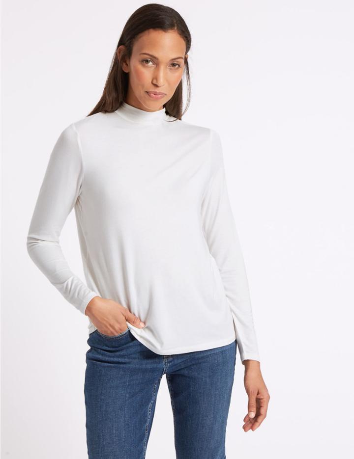Marks & Spencer Funnel Neck Long Sleeve Top Winter White