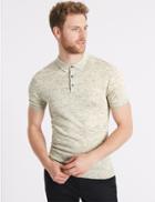 Marks & Spencer Textured Knitted Polo With Linen Khaki Mix