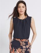 Marks & Spencer Pleated Round Neck Vest Top Navy