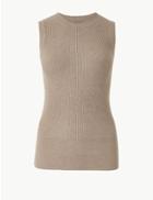 Marks & Spencer Ribbed Round Neck Knitted Top Neutral