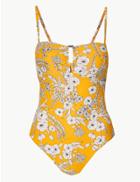Marks & Spencer Secret Slimming&trade; Floral Print Bandeau Swimsuit Yellow Mix