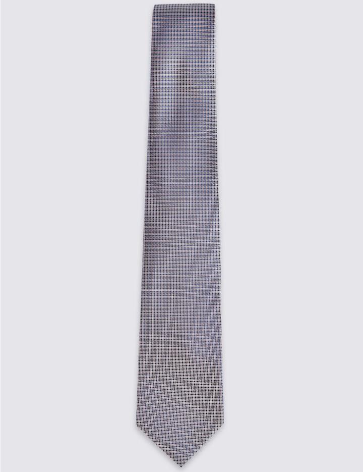 Marks & Spencer Pure Silk Textured Tie & Pocket Square Set Navy Mix