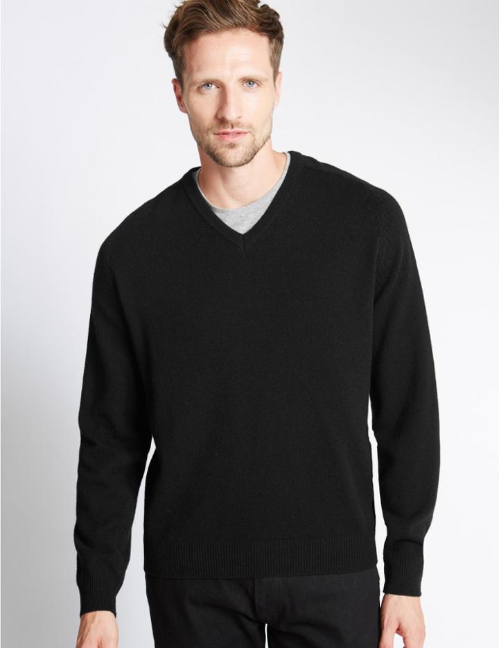 Marks & Spencer Pure Lambswool V-neck Jumper Black