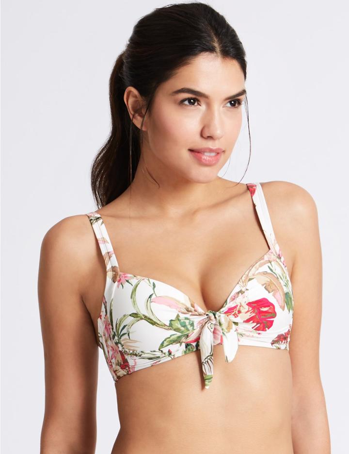 Marks & Spencer Floral Print Padded Bikini Top White Mix