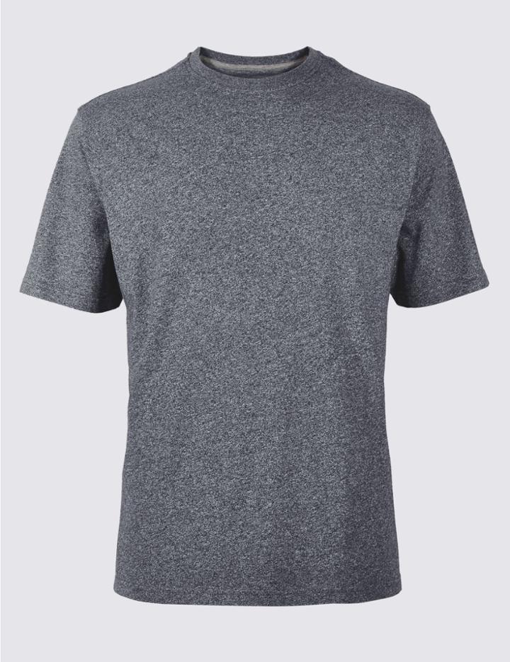 Marks & Spencer Pure Cotton Textured Crew Neck T-shirt Denim Mix
