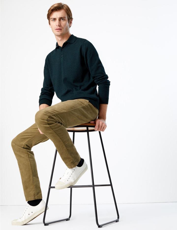 Marks & Spencer Slim Corduroy Chinos Dark Sand