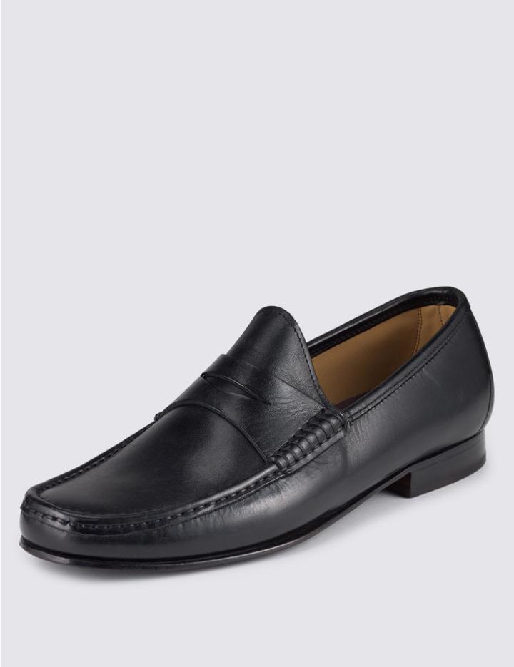 Marks & Spencer Leather Penny Slip-on Loafers Black