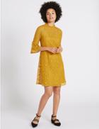 Marks & Spencer Cotton Rich Floral Lace Swing Dress Ochre