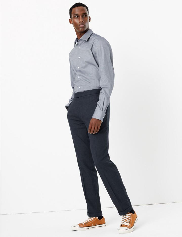 Marks & Spencer Cotton Stretch Slim Fit Shirt Navy Mix