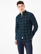 Marks & Spencer Pure Cotton Corduroy Checked Shirt Blue Mix