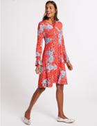 Marks & Spencer Floral Print Ruffle Long Sleeve Swing Dress Red Mix