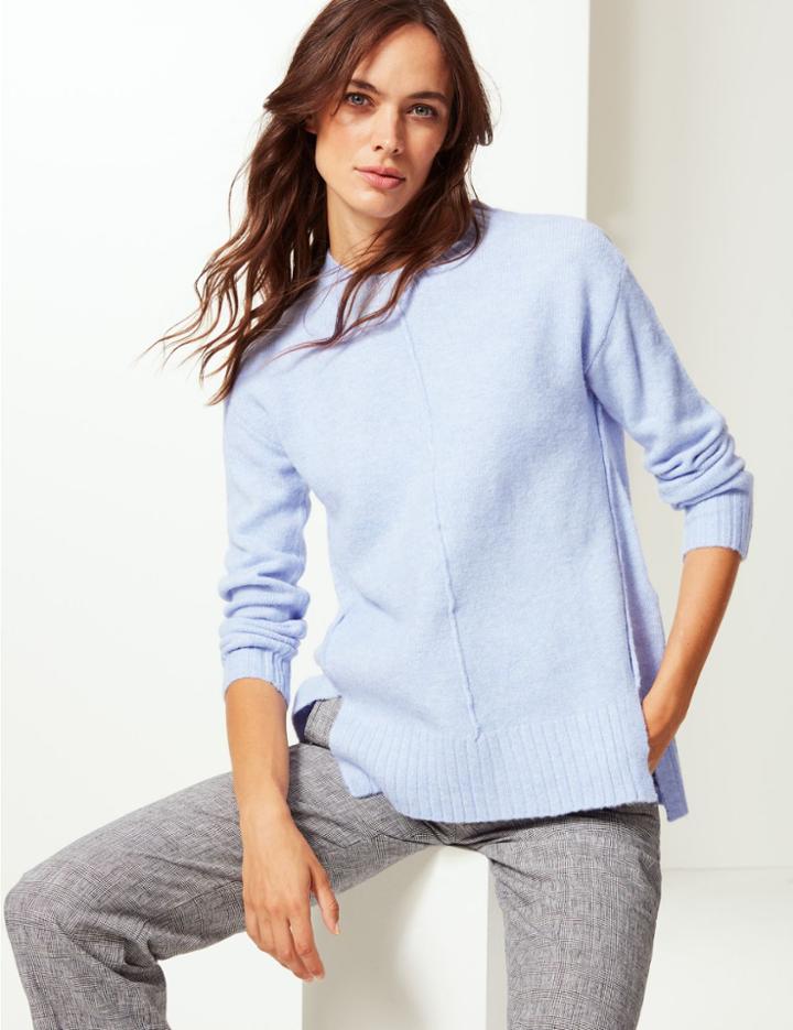Marks & Spencer Relaxed Supersoft Round Neck Jumper Pale Blue