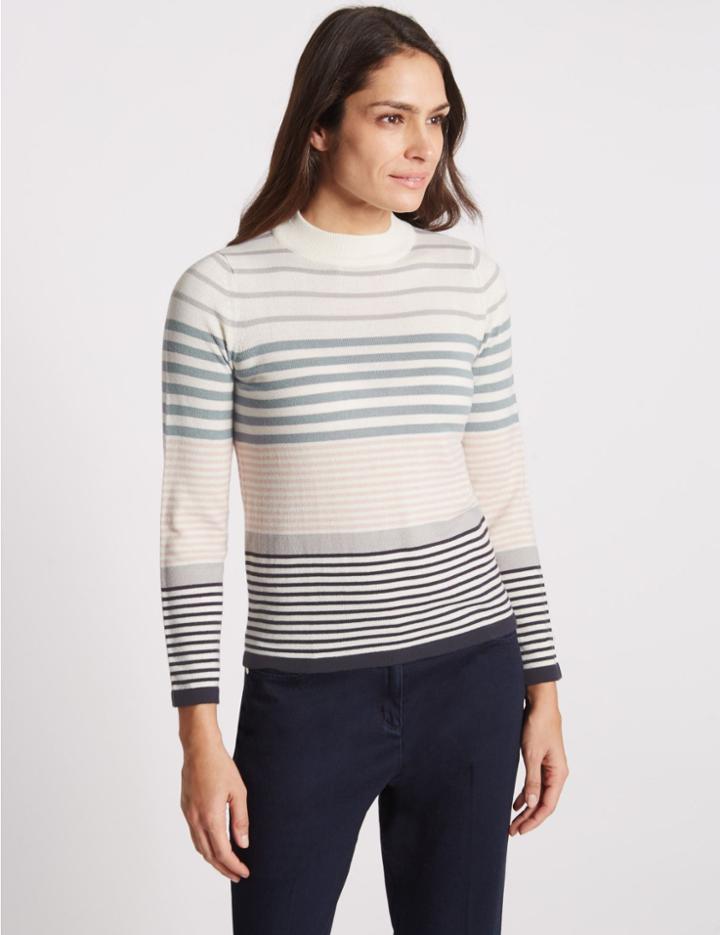 Marks & Spencer Striped Funnel Neck Jumper Multi