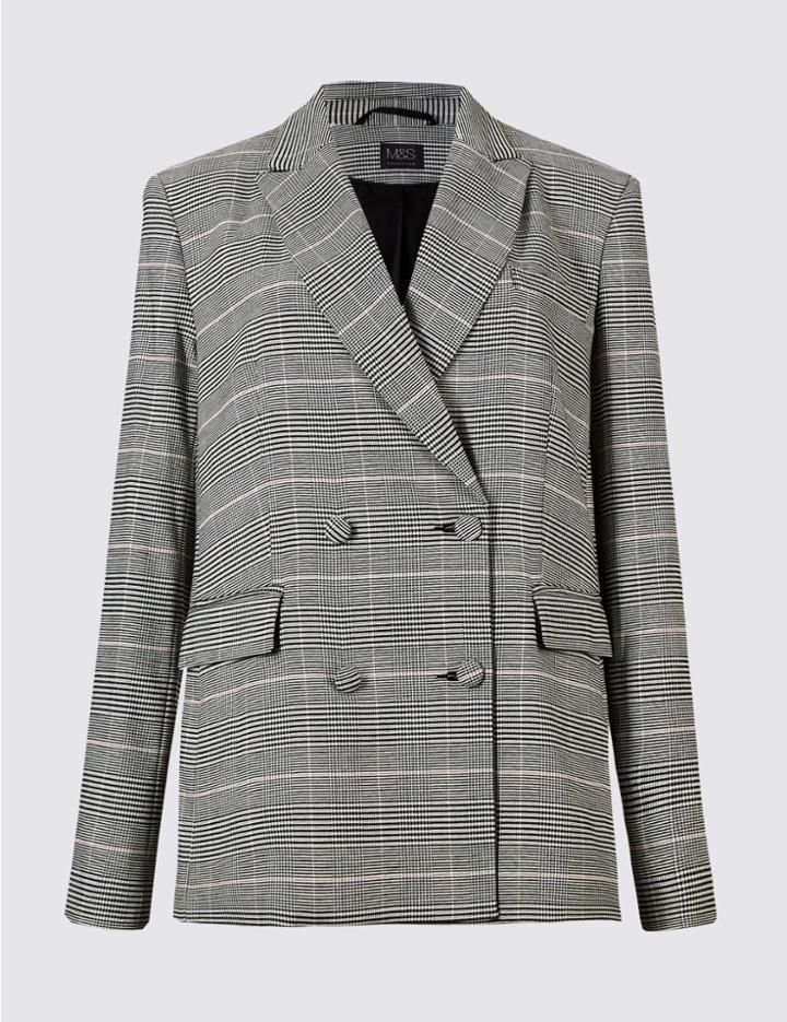Marks & Spencer Checked Double Breasted Blazer Pink Mix