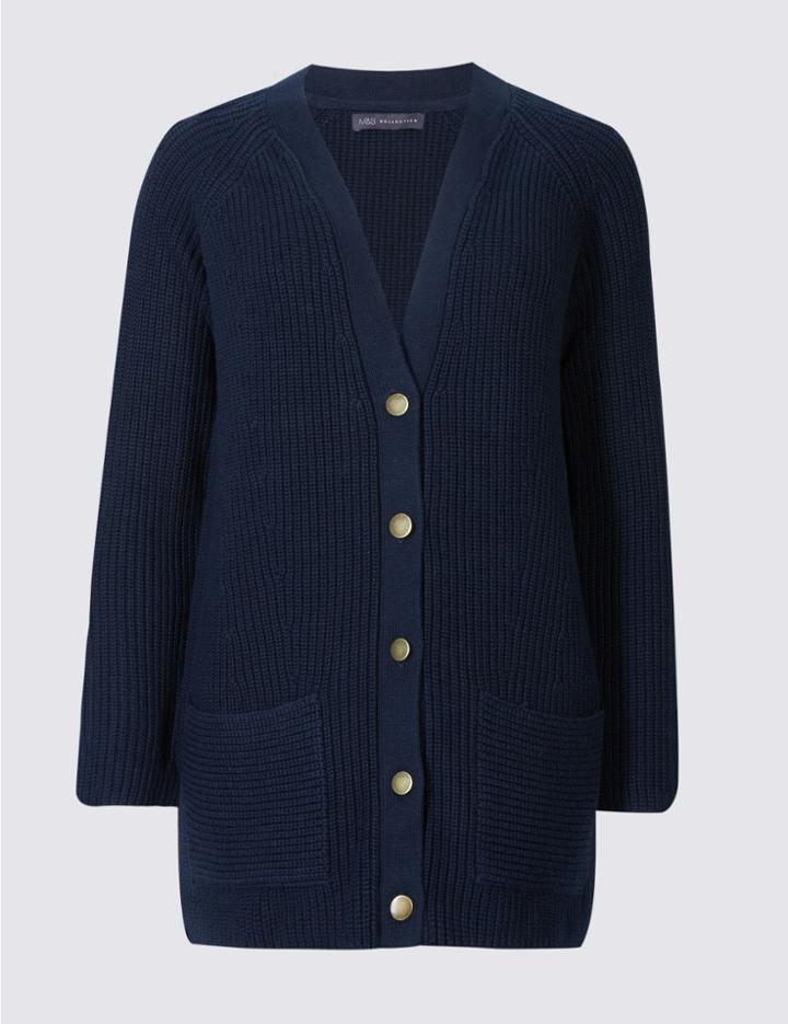 Marks & Spencer Pure Cotton Boyfriend Cardigan Blue Mix