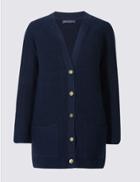 Marks & Spencer Pure Cotton Boyfriend Cardigan Blue Mix