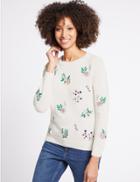 Marks & Spencer Pure Cotton Floral Embroidered Jumper White Mix