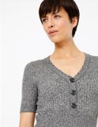 Marks & Spencer Knitted Button Detailed Short Sleeve Top Black Mix