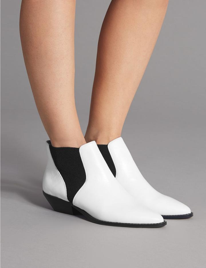 Marks & Spencer Leather Western Ankle Boots White