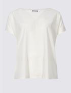 Marks & Spencer Curve Woven Front Short Sleeve T-shirt Ivory
