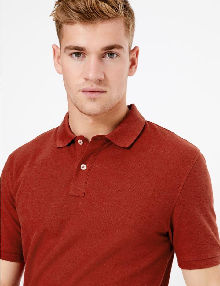 Marks & Spencer Pure Cotton Polo Shirt Dark Orange