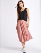 Marks & Spencer Jersey Pleated Midi Skirt Rose Pink