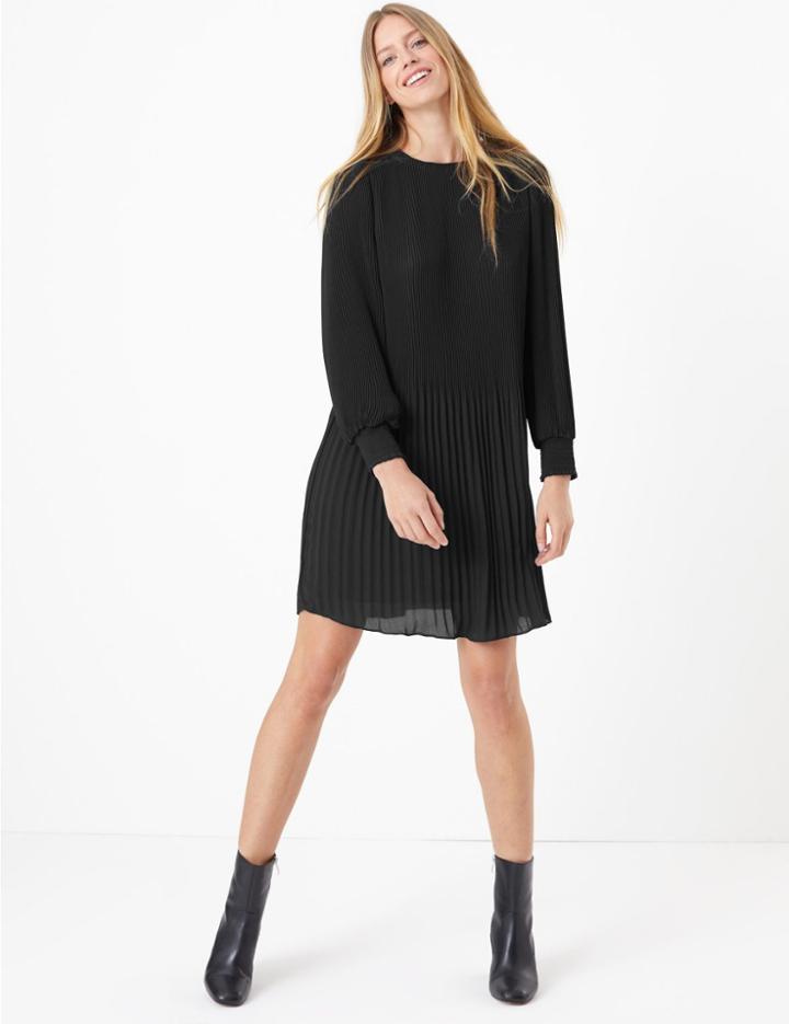 Marks & Spencer Pleated Swing Mini Dress Black