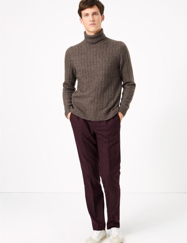 Marks & Spencer Slim Fit Italian Trousers Burgundy