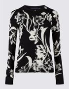 Marks & Spencer Floral Print Round Neck Cardigan Black
