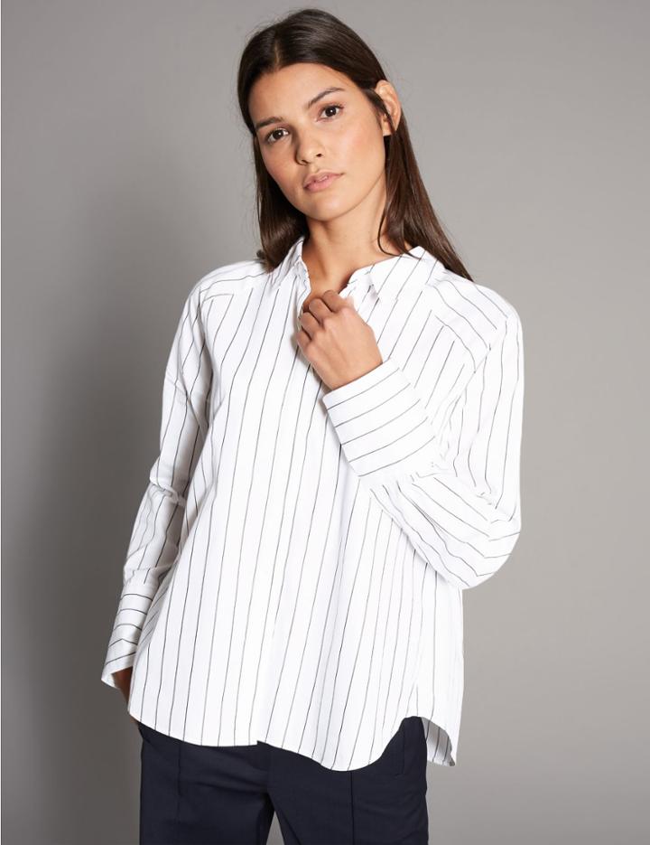 Marks & Spencer Pure Cotton Ruched Poplin Long Sleeve Shirt Navy Mix