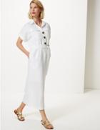 Marks & Spencer Patch Pocket Short Sleeve Shirt Midi Dress Soft White