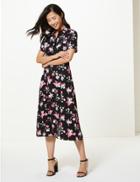 Marks & Spencer Floral Print Midi Shirt Dress Black Mix