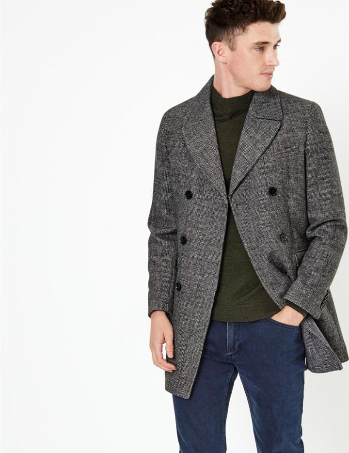 Marks & Spencer Tailored Wool Double Breasted Peacoat Black Mix