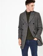 Marks & Spencer Tailored Wool Double Breasted Peacoat Black Mix