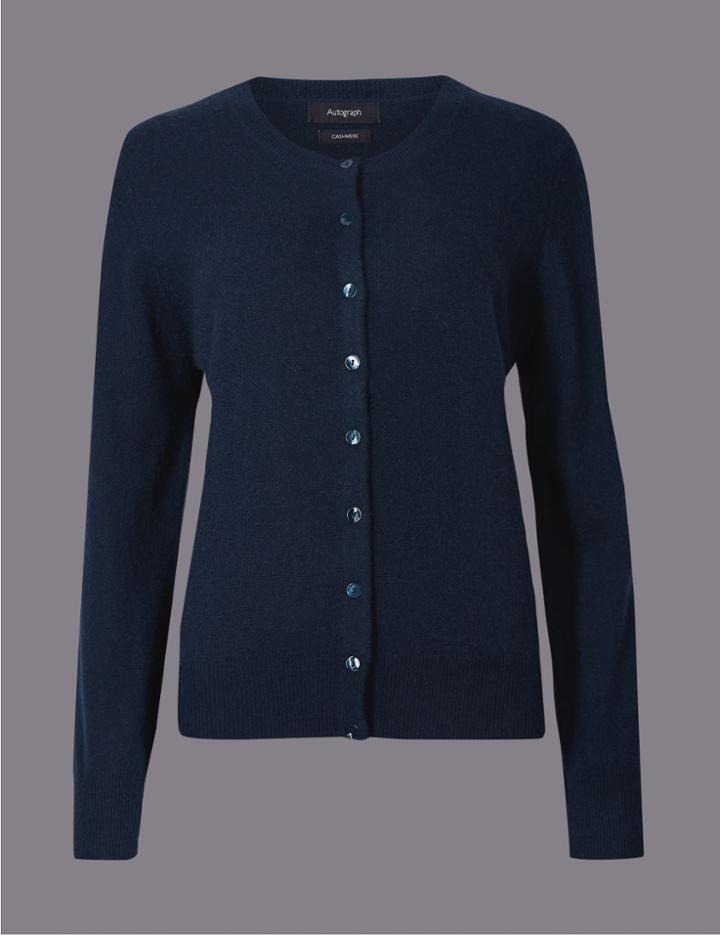 Marks & Spencer Pure Cashmere Button Through Cardigan Medium Navy