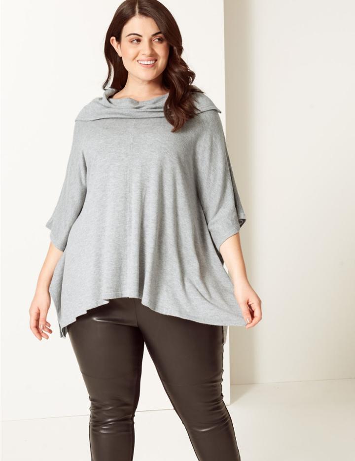 Marks & Spencer Curve Cowl Neck 3/4 Sleeve Jumper Grey