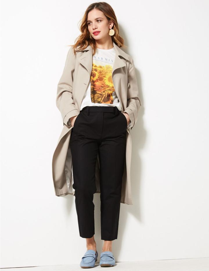 Marks & Spencer Petite Double Breasted Trench Coat Dark Stone