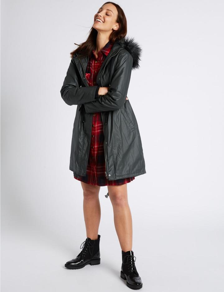 Marks & Spencer Pure Cotton Hooded Parka Carbon