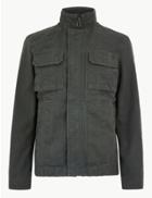 Marks & Spencer Washed Cotton Funnel Neck Utility Jacket Green
