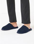 Marks & Spencer Suede Shearling Lined Mule Slippers Dark Blue