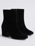 Marks & Spencer Leather Wide Fit Block Heel Ankle Boots Black