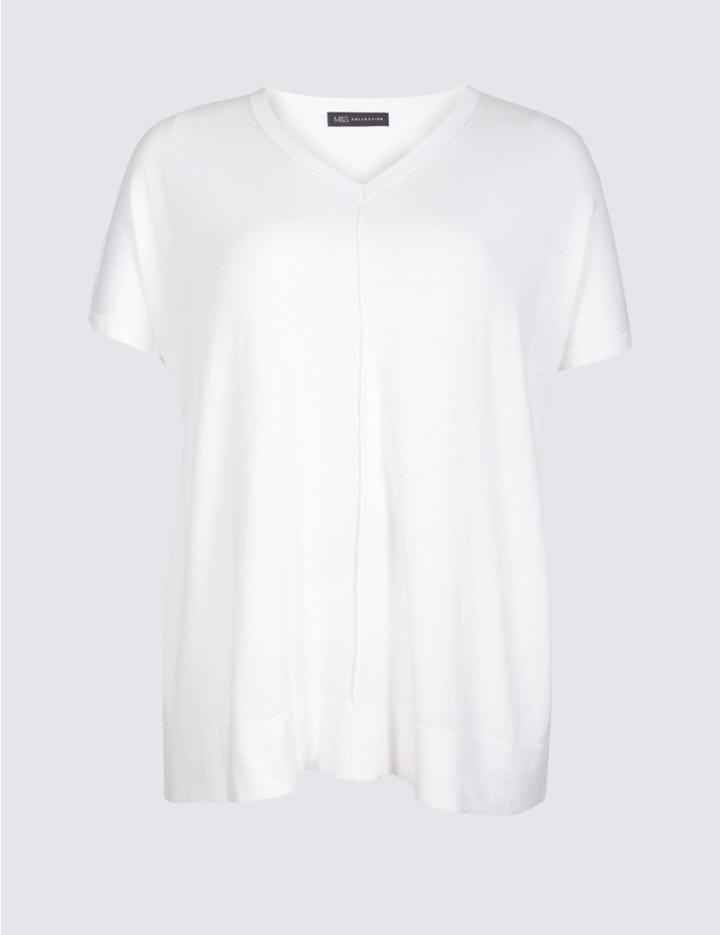 Marks & Spencer Curve V-neck Short Sleeve Jumper Soft White