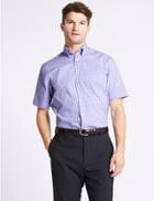 Marks & Spencer Short Sleeve Regular Fit Oxford Shirt Purple Mix