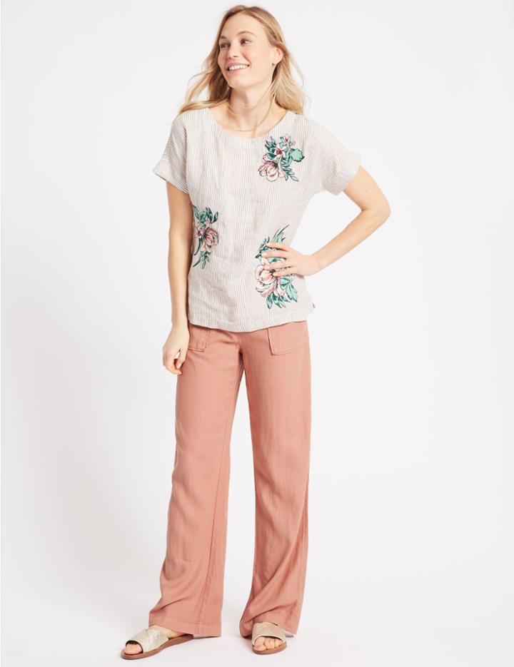 Marks & Spencer Linen Rich Wide Leg Flared Trousers Light Terracotta