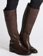 Marks & Spencer Leather Block Heel Rider Knee High Boots Chocolate