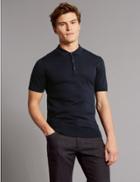 Marks & Spencer Cotton Blend Textured Slim Fit Polo Navy