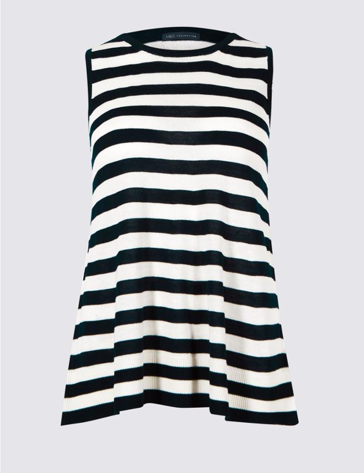 Marks & Spencer Striped Swing Tank Round Neck Jumper Navy Mix