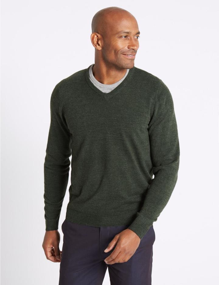 Marks & Spencer V-neck Jumper Forest Green